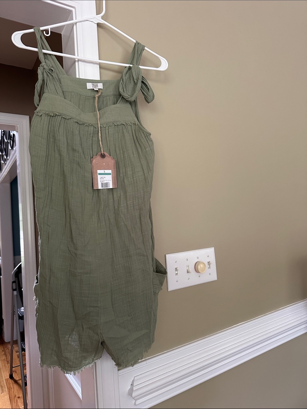 Olive Green Gauze Tie-Shoulder Romper